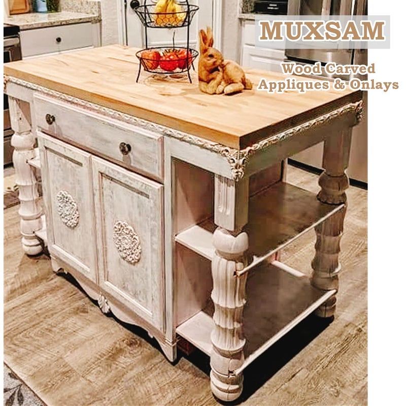 MUXSAM 4Pcs Wood Carved Appliques Onlays, Unpainted Little Wooden Corners Flower Carvings Decals for Mirrors Cabinets Walls Doors Chests Dressers Night Stand DIY Artwork Project, 15x15cm/5.9"x5.9" - Image 4